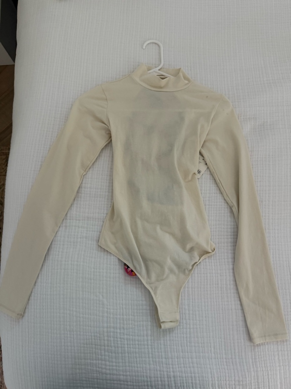 Free People Cream Long Sleeve Mock Neck Bodysuit